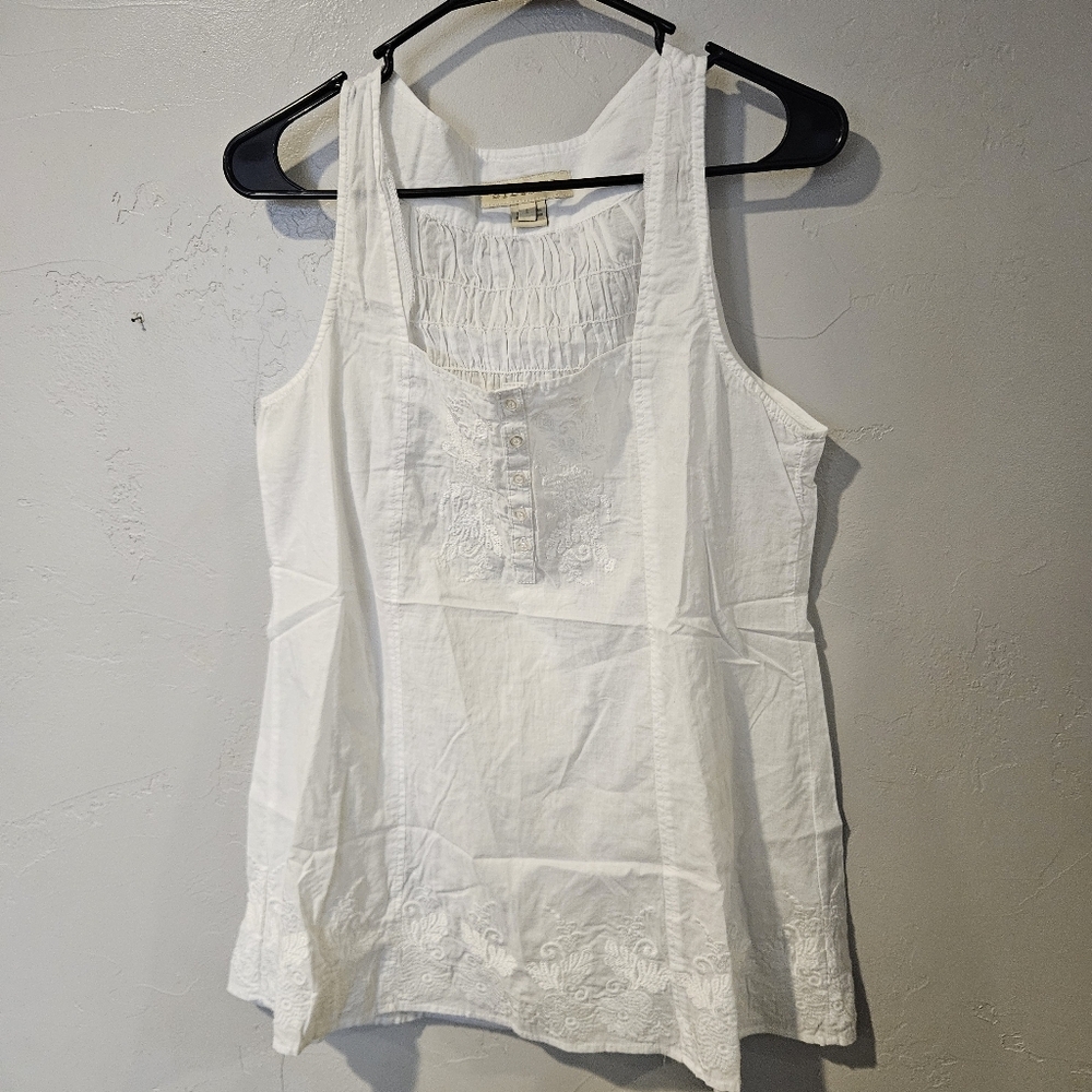 Stetson Women's Large White Sleeveless Top Floral Embroidery Western Boho Tank